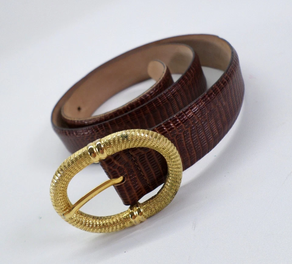 Cinto de couro Tanner médio 30 estampa de lagarto fivela de corda marrom Itália 322BT02 - Imagem 4 de 4