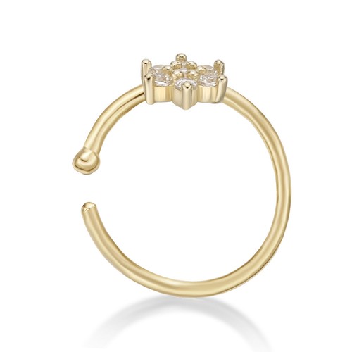 14K White Gold Hoop Flower Nose Ring Jewelry With 0.07 Carat Lab Grown Diamond - Afbeelding 18 van 20