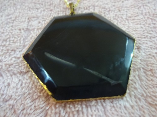 Yellow Gold Plated Necklace with a BLACK ONYX Stone Pendant - Picture 2 of 6