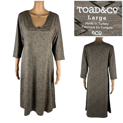 Toad Co Kleid Damen groß braun Rosalinda geometrisches Muster Tencel Stretch gebraucht, in einwandfreiem Zustand
