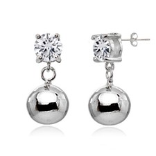 6mm Dangling Cubic Zirconia Round Bead Stud Earrings in Sterling Silver