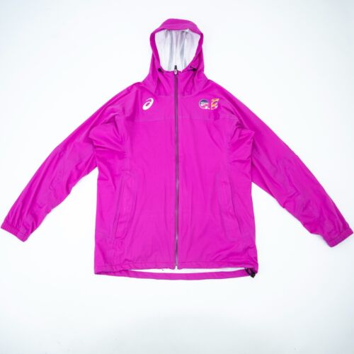 ASICS Women's Pink Full-Zip Waterproof & Windproof Hooded Running Jacket XL/2XL