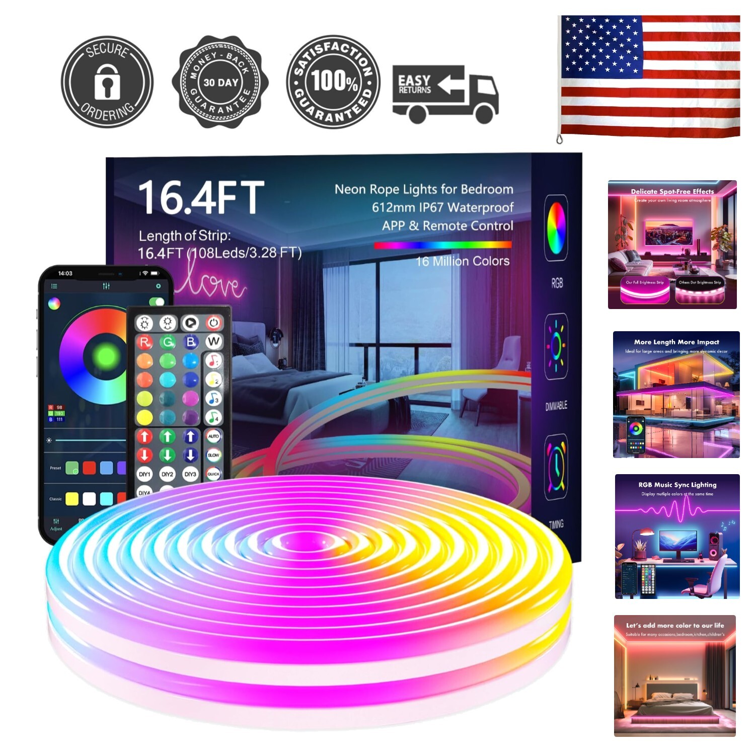 16.4FT RGB LED Strip Lights with App and Remote Control Sync to Music-image