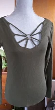 Women's L/S Gitano Army Green Knit Top Sexy Neckline Sz S