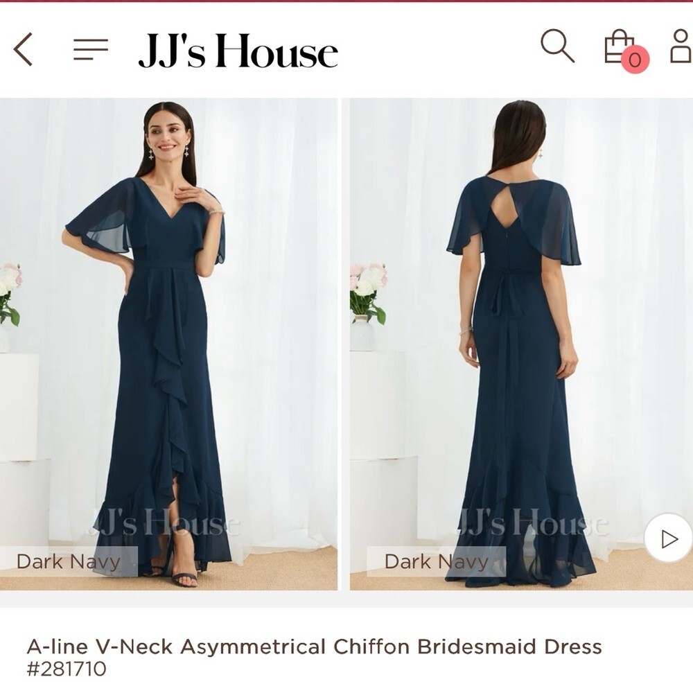 NWT JJs House Dark Navy Chiffon Bridesmaid Dress Size 14