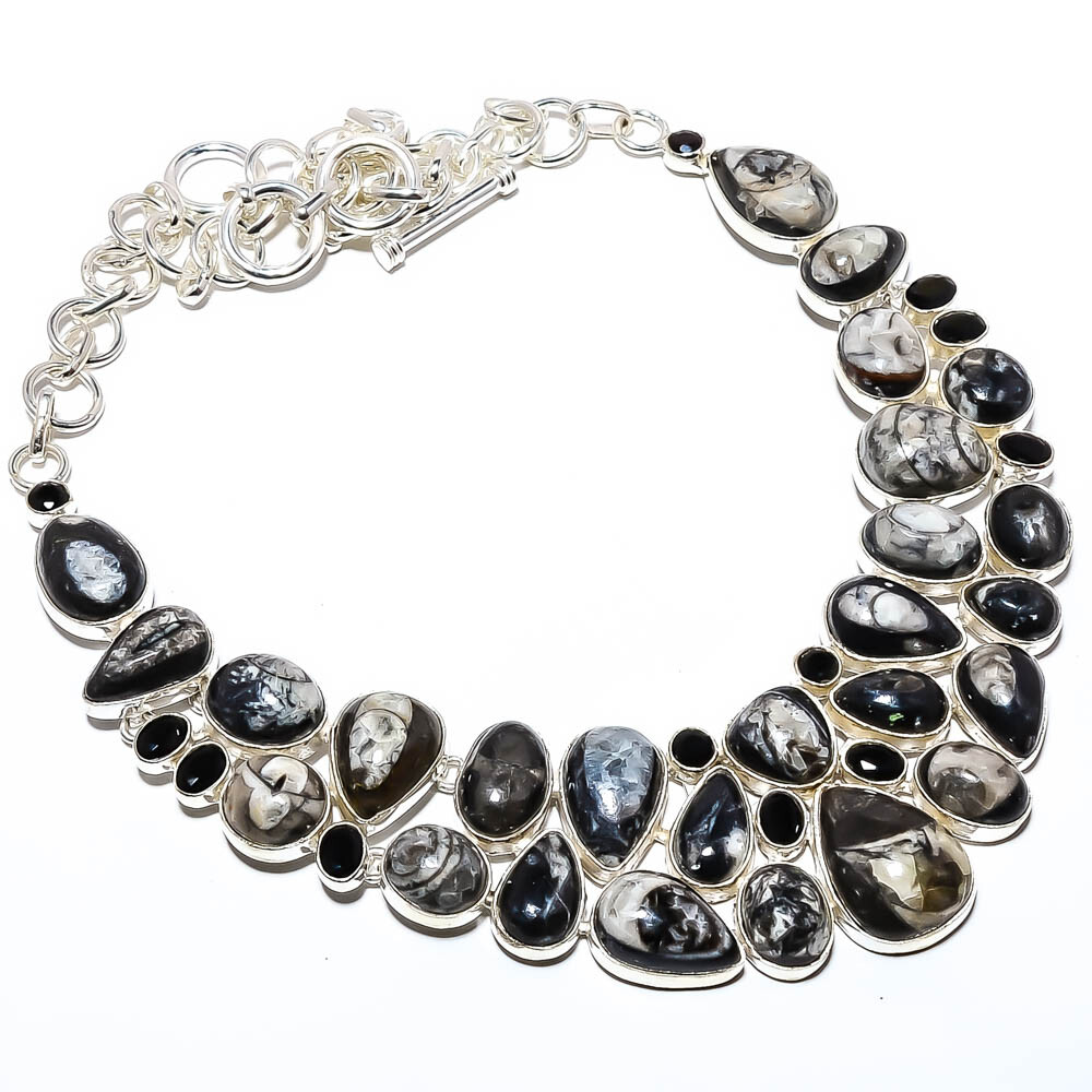 Orthoceras - Morocco & Black Onyx 925 Silver Necklace 17.99