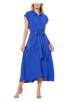Nina Leonard Women's Collared SelfTie ButtonFront Dress Bright Cobalt