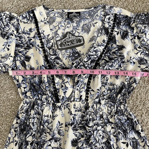 NWT Angie Floral Print V-Neck Front Slit Short Sleeve Midi Dress Size S - Picture 7 of 10