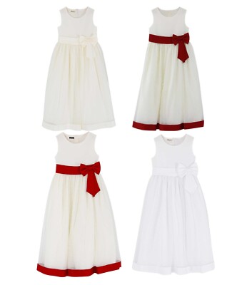 Blumenmädchen Kommunionkleid unter Knie ärmellos Tüll Midi Hochzeit Brautjungfer