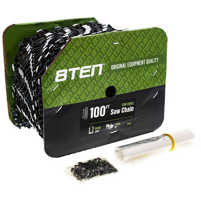8TEN Chainsaw Chain Bulk Reel Semi Chisel 100 Foot .050 3/8 Pitch