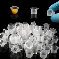 100PCS Disposable Tattoo Ink Cups - Clear Plastic Pigment Caps for Microblading