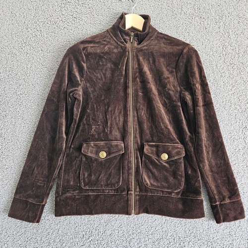 Lauren Ralph Lauren Jacket Womens S Brown Velvet Zip Up Pockets Long Sleeve Y2K