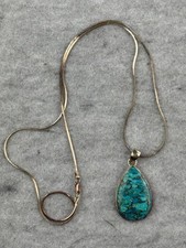 Turquoise Sterling Silver Teardrop Pendant .925 Italy Snake SS Chain