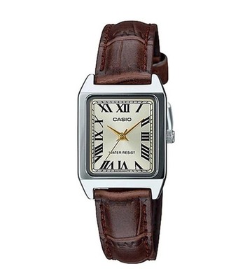 Casio LTP-V007L-9B Women's Rectangular Leather Band Gold Dial Watch New No Box!