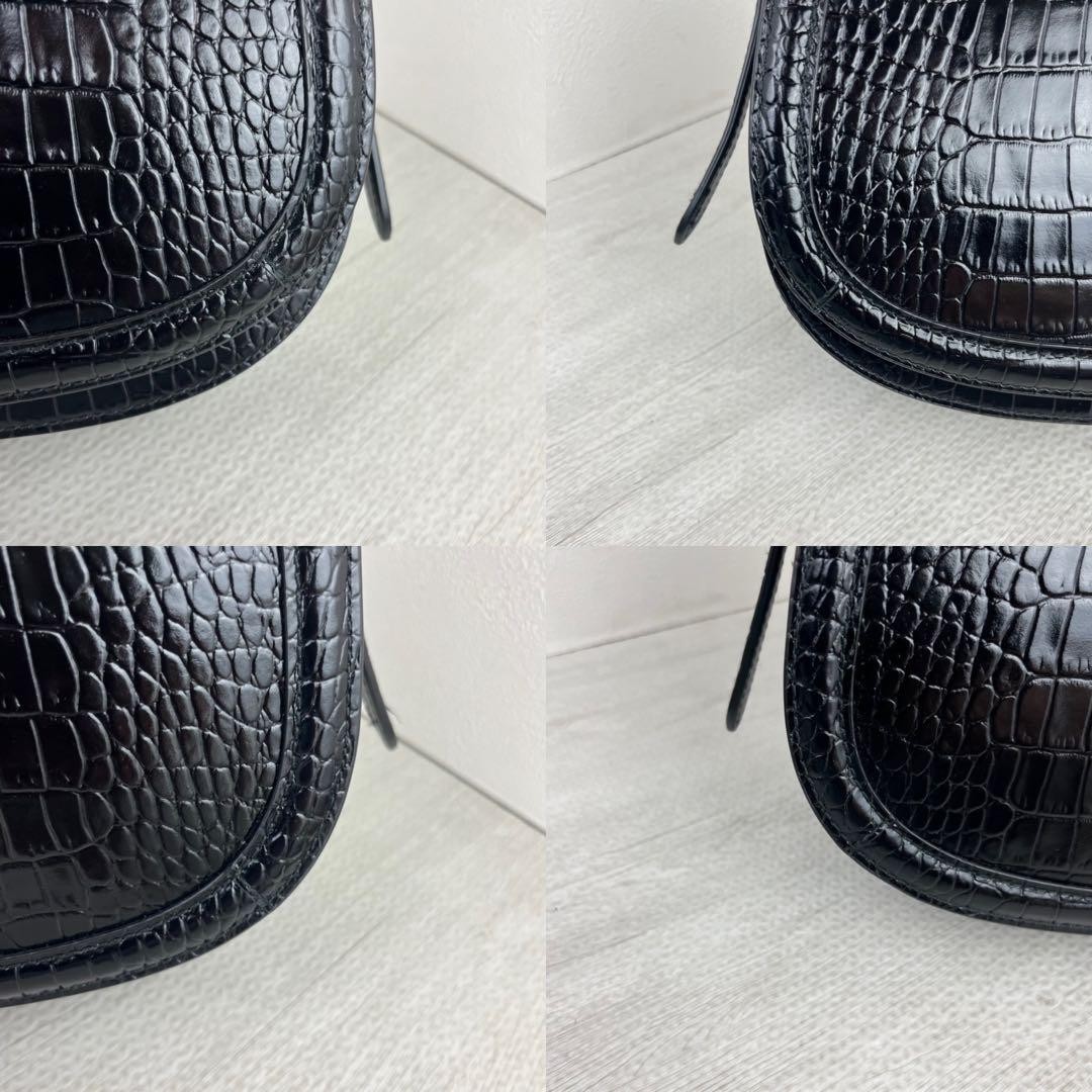 Polo Ralph Lauren ID Shoulder Bag Saddle Bag embossed Black Leather Women's Auth image 10