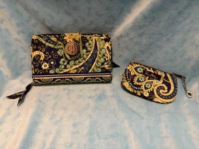 Retired Vera Bradley Large Turn Lock Wallet +Change Purse Rhythm & Blues Paisley