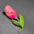 Pink Enamel Tulip Flower Brooch Vintage Costume Jewelry