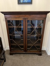 Antique Bookcase with Glass Doors and Working Lock & Original Key Solid Wood