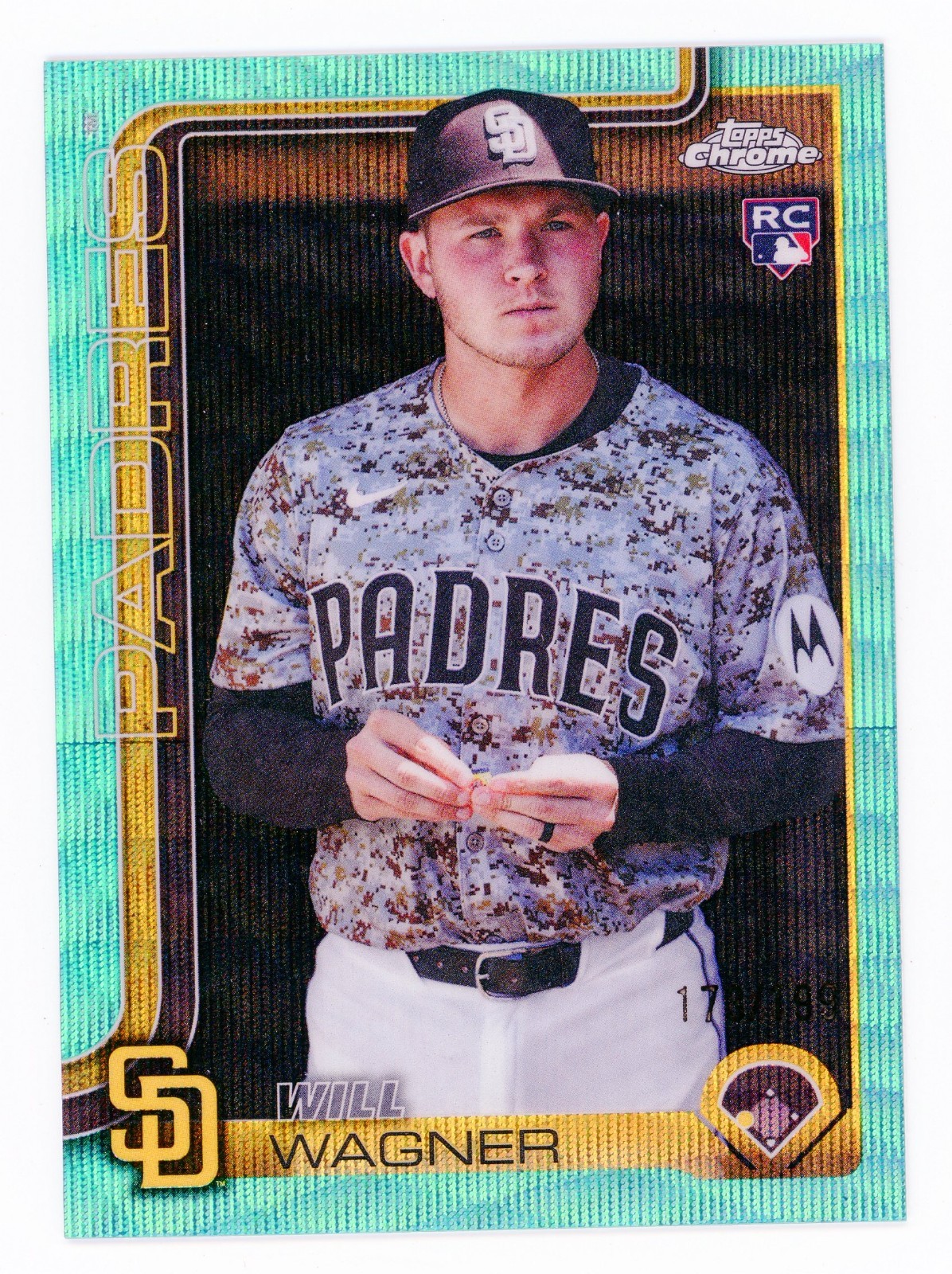 2025 Topps Chrome Update Will Wagner RC Aqua Wave Refractor /199 #USC111 Padres