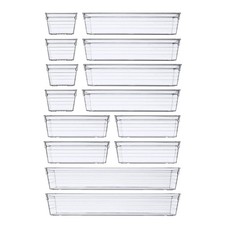 DCA 14 PCS Clear Plastic Drawer Organizer Tray, 4 Sizes Vanity 14PC,