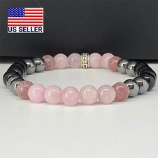 Hematite Rose quartz Bracelet Black Women's Fluorite Bead Wristband 6mm USA