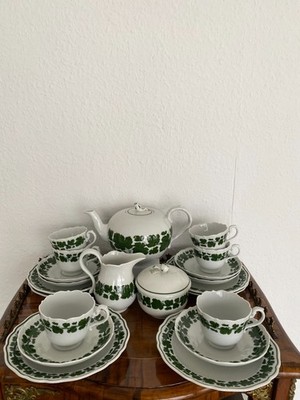 Meissen exklusives Tee Service Weinlaub / Voller grüner Weinkranz 21 tlg. 1+2.Wa