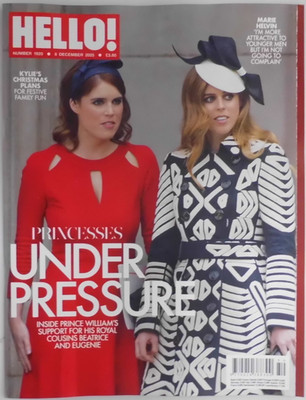 Hello! magazine 8th Dec 2025 Prince William's cousins Beatrice & Eugenie