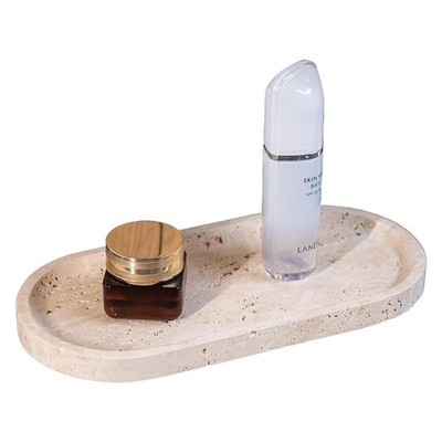 Beige Travertine Vanity Tray | Natural Stone Bathroom Organizer | Perfume & J...