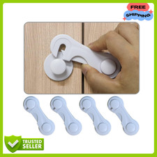 Cabinet Door Locks for Child Safety 4-Pack Adhesive White FREE US