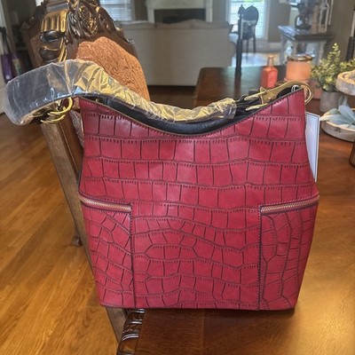 JEN & CO. (Rochelle) Vegan Leather Hobo Bag Red/Black W/Gold Hardware ~ EUC ~