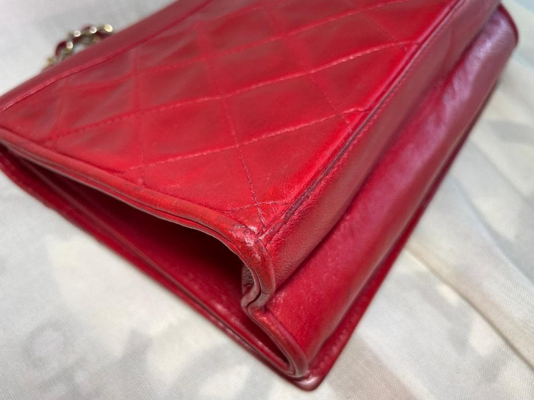 CHANEL Lambskin Quilted Small Single Flap Red Shoulder Bag Repainted G167 thumbnail 18