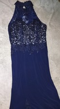 Navy Blue Lace Floor Length Formal Gown - Size 6