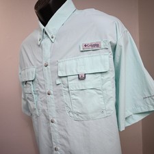 Columbia PFG Bahama Vented Fishing Shirt Blue Omni-Shade Short Sleeve Mens Large