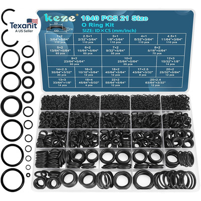 1040 Pcs O Ring Kit 21 Size Universal Nitrile Rubber O Ring Assortment Set for A
