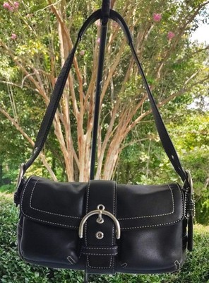 Coach 1446 MINI Vintage Soho Black Leather Shoulder Bag w/Contrast Stitching