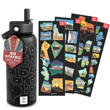 United States Map Water Bottle With Waterproof Stickers Wrap Around- Stainles...