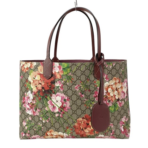 Echte Gucci GG Blooms Medium wendbare Ledertasche 368568 beige rot Multi PVC -
