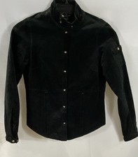 Chaqueta de cuero para mujer Jamie Sadock negra perforada a presión frontal cuello falso XS