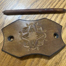 Vintage 70s Hair Barrette Ponytail Leather Wood Hippie Hippy Boho