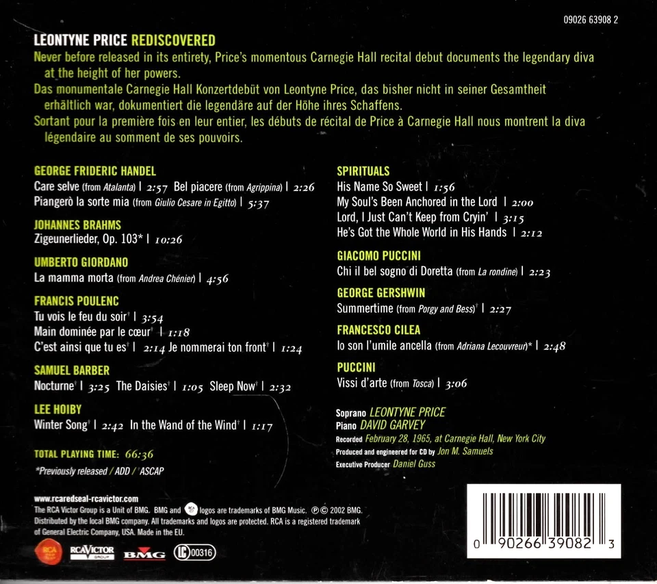 Leontyne Price reEDISCOVERED 1965 Carnegie Hall Recital Debut| excellent (C8221) - Bild 2 von 3