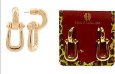 House of Harlow 1960 Gold HorseBit Chainlink  Dangle Drop Earrings New