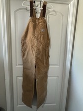 Vintage Carhartt Brown R01 BRN Double Knee Duck Canvas Bib Overall 42X32