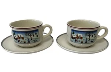 Set Of 2 NAIF CHRISTMAS Cup & Saucer Bonfire Motif made in Luxembourg Mint Cond