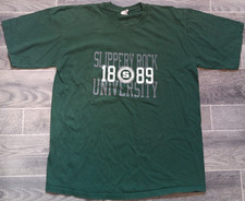 Y2K Slippery Rock University Cotton Exchange Mens XXL Green T Shirt USA Made 90s