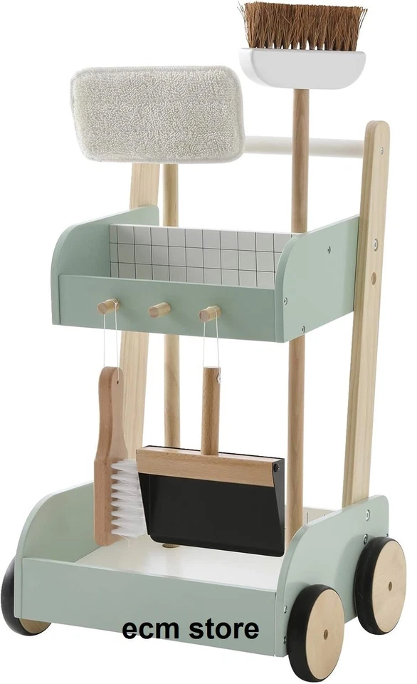 VERTBAUDET Chariot de ménage en Bois Vert enfant jouet 34 x 28 x 54 cm - Photo 1/1