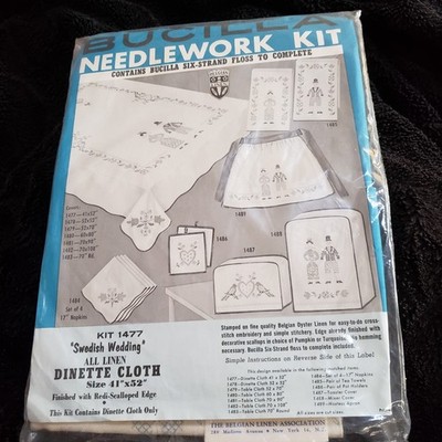 Vtg Bucilla Swedish Wedding Stamped Linen Dinette Embroidery Kit 41'' x 52'' #1477