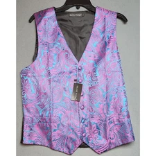 NEW Barry Wang Men's Vest Size Small Paisley Hi Tie Blue Fuschia 