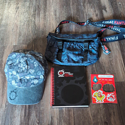 Final Fantasy XIV 2026 Anaheim fan Fest Waist Pack, Hat, & Sticker Book