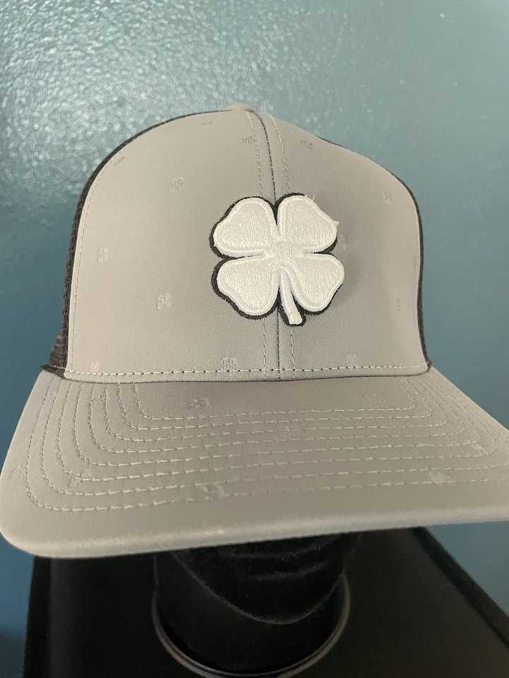 Black Clover Hat Live Lucky Snapback Grey/Black Flexfit 110 Vented Golf Hat - Image 4 of 4