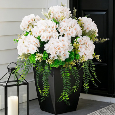 Artificial Hydrangea Flowers Silk White Fake Flower with Eucalyptus for Outdoor